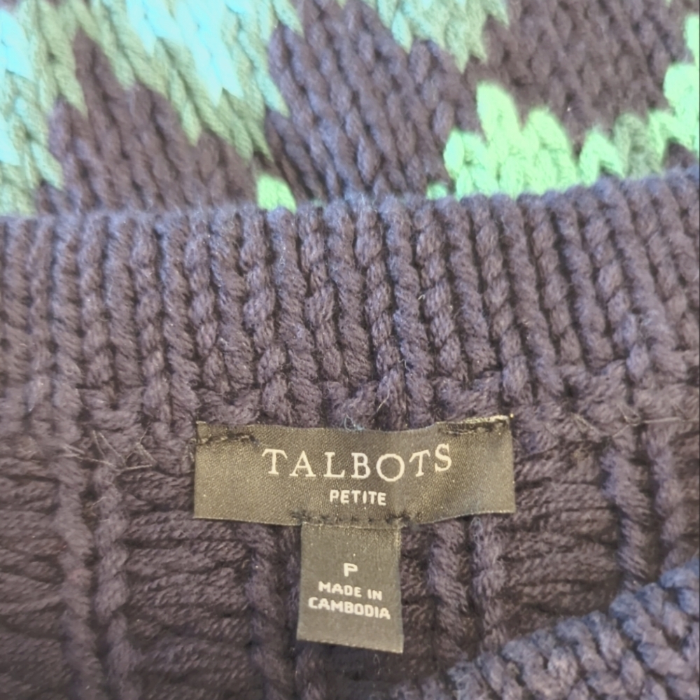 Talbots Crewneck Sweater Chamonix Fair Isle Petite 0-2 Navy Light Blue EUC - Picture 5 of 8